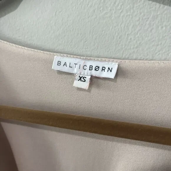 Baltic Born Poppy Satin Midi Dress XS Knot Front Flutter Sleeve Champagne Tie - Picture 3 of 11